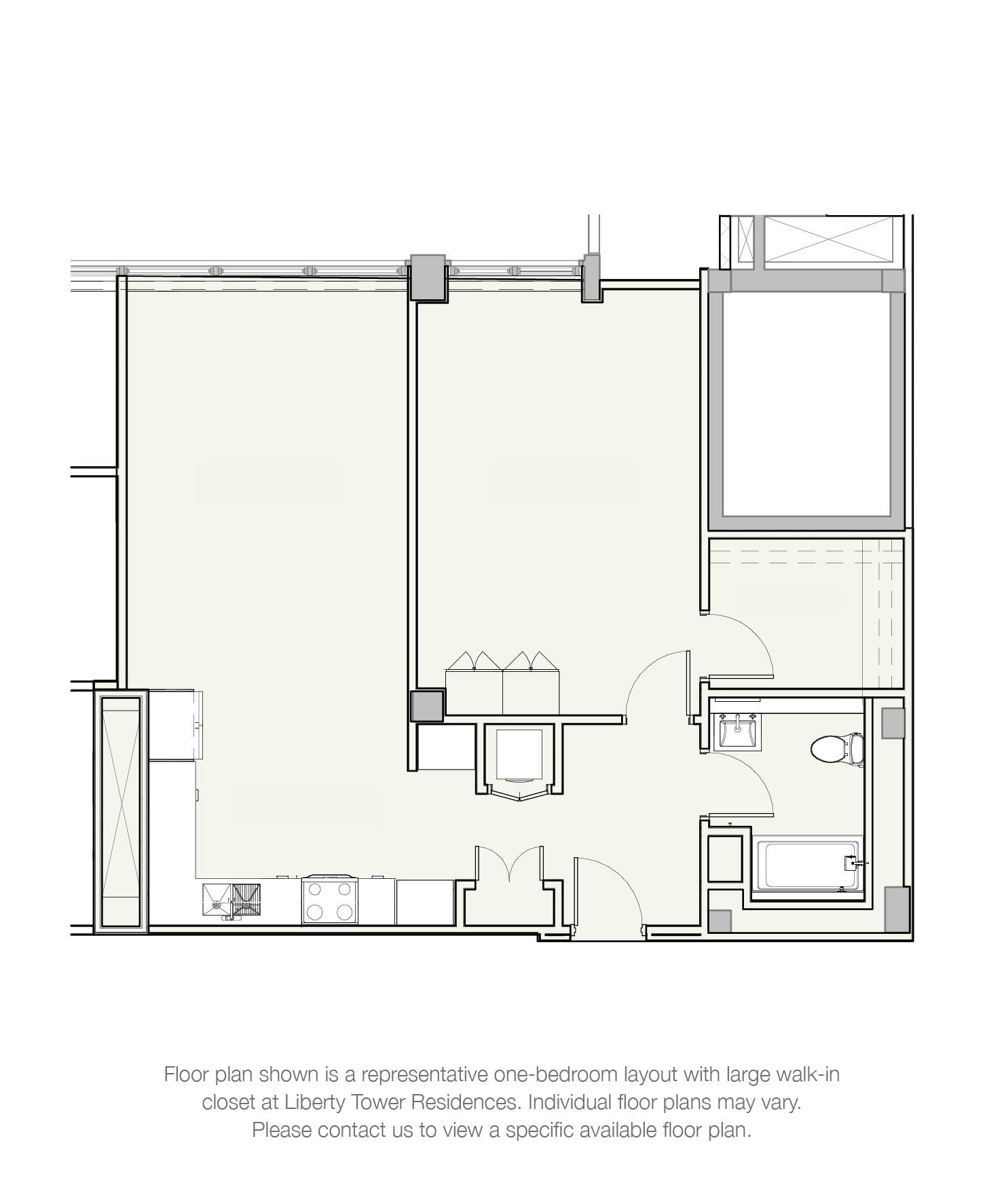 Floor plan for 1 bed, 1 bath, 855 sqft